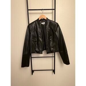 Calvin Klein- Black Faux leather open cropped jacket-medium